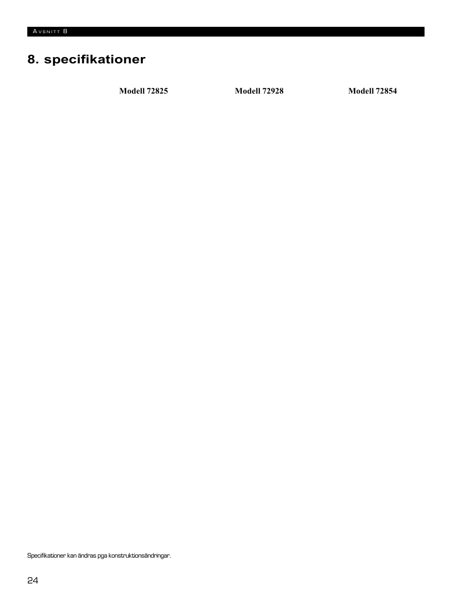 Specifikationer | Echo 72854s User Manual | Page 193 / 206