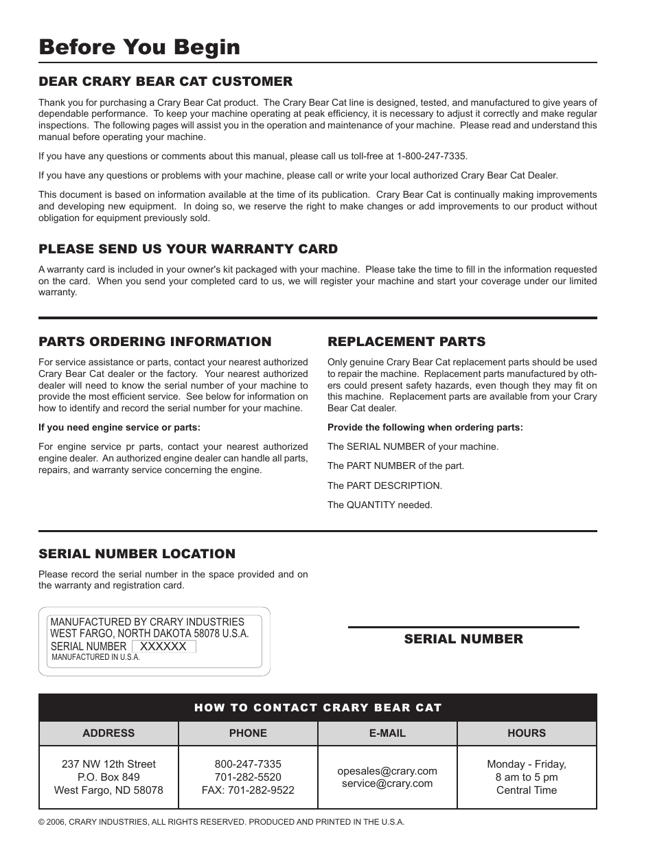 Before you begin | Echo 72854s User Manual | Page 2 / 206