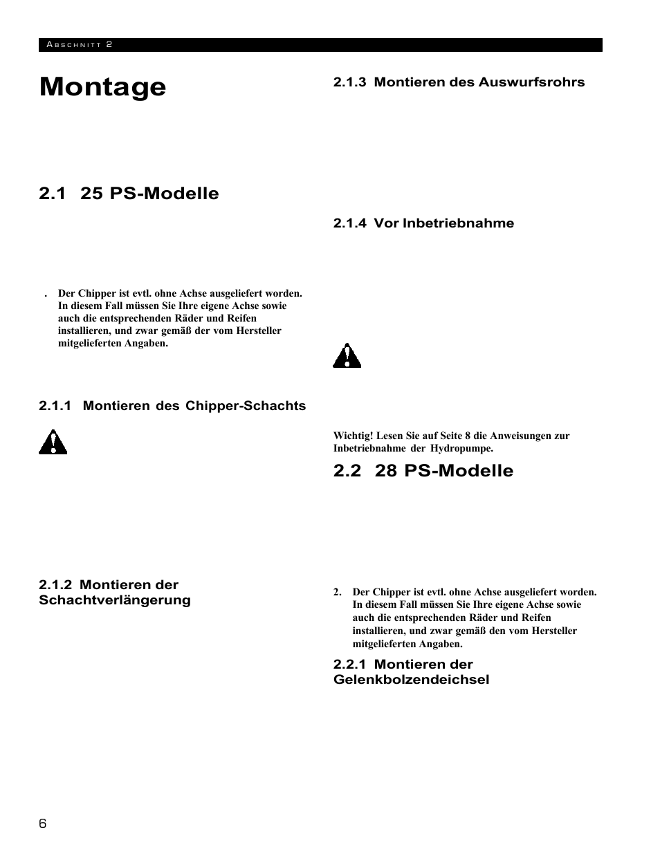 Montage, 2 28 ps-modelle, 1 25 ps-modelle | Echo 72854s User Manual | Page 76 / 206
