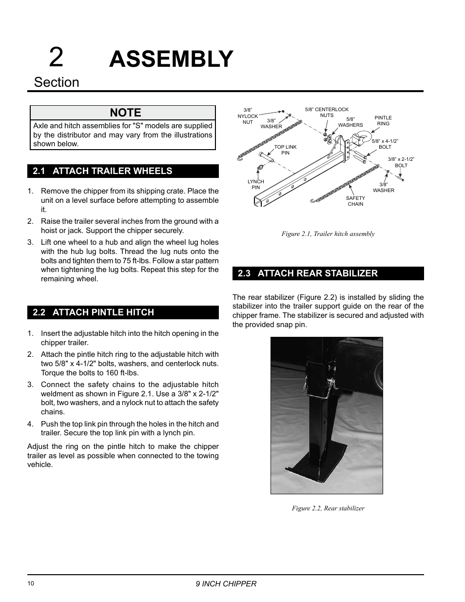 Assembly, 1 attach trailer wheels, 2 attach pintle hitch | 3 attach rear stabilizer | Echo 72928 Owners Manual v.6 User Manual | Page 12 / 33