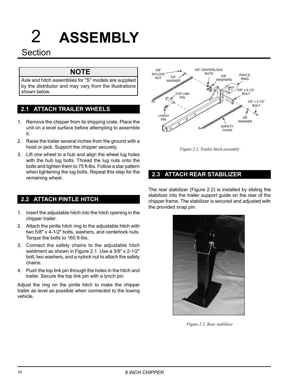 Assembly, 1 attach trailer wheels, 2 attach pintle hitch | 3 attach rear stabilizer | Echo 72928 Owners Manual v.5 User Manual | Page 12 / 33