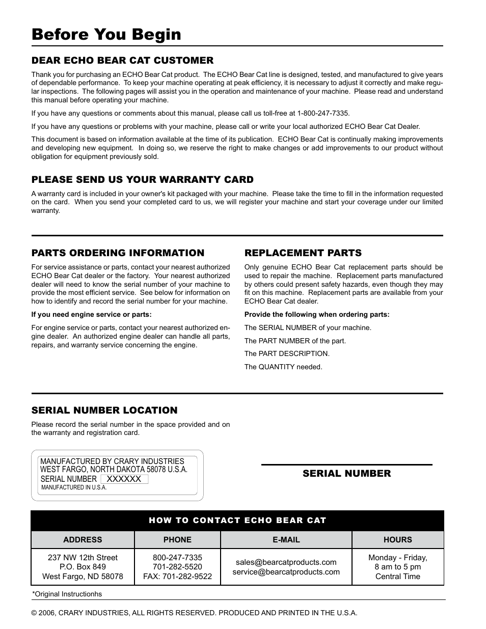 Before you begin | Echo 72928 Owners Manual v.5 User Manual | Page 2 / 33