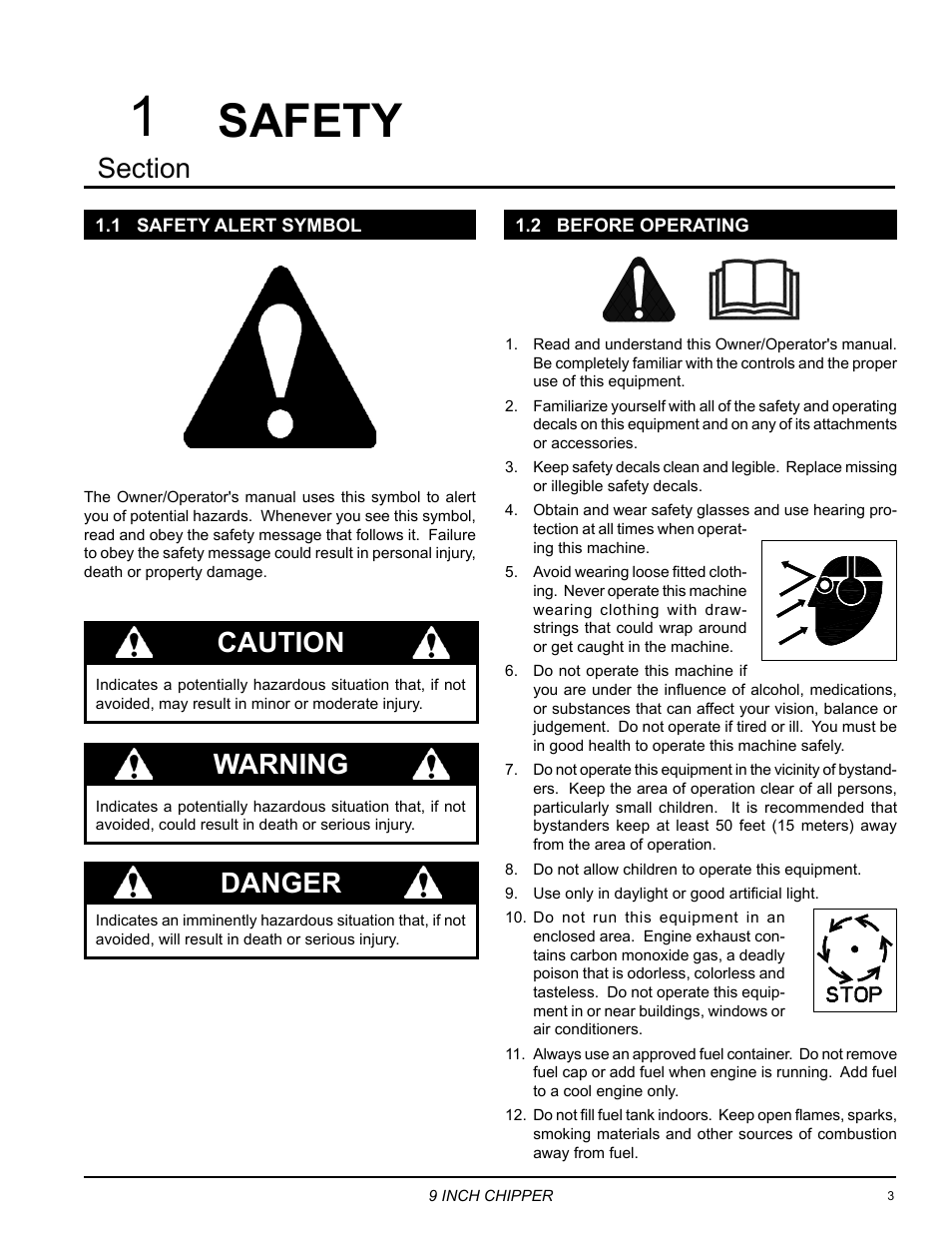 Safety, 1 safety alert symbol, 2 before operating | 1 safety alert symbol 1.2 before operating, Danger, Caution, Warning | Echo 72928 Owners Manual v.5 User Manual | Page 5 / 33