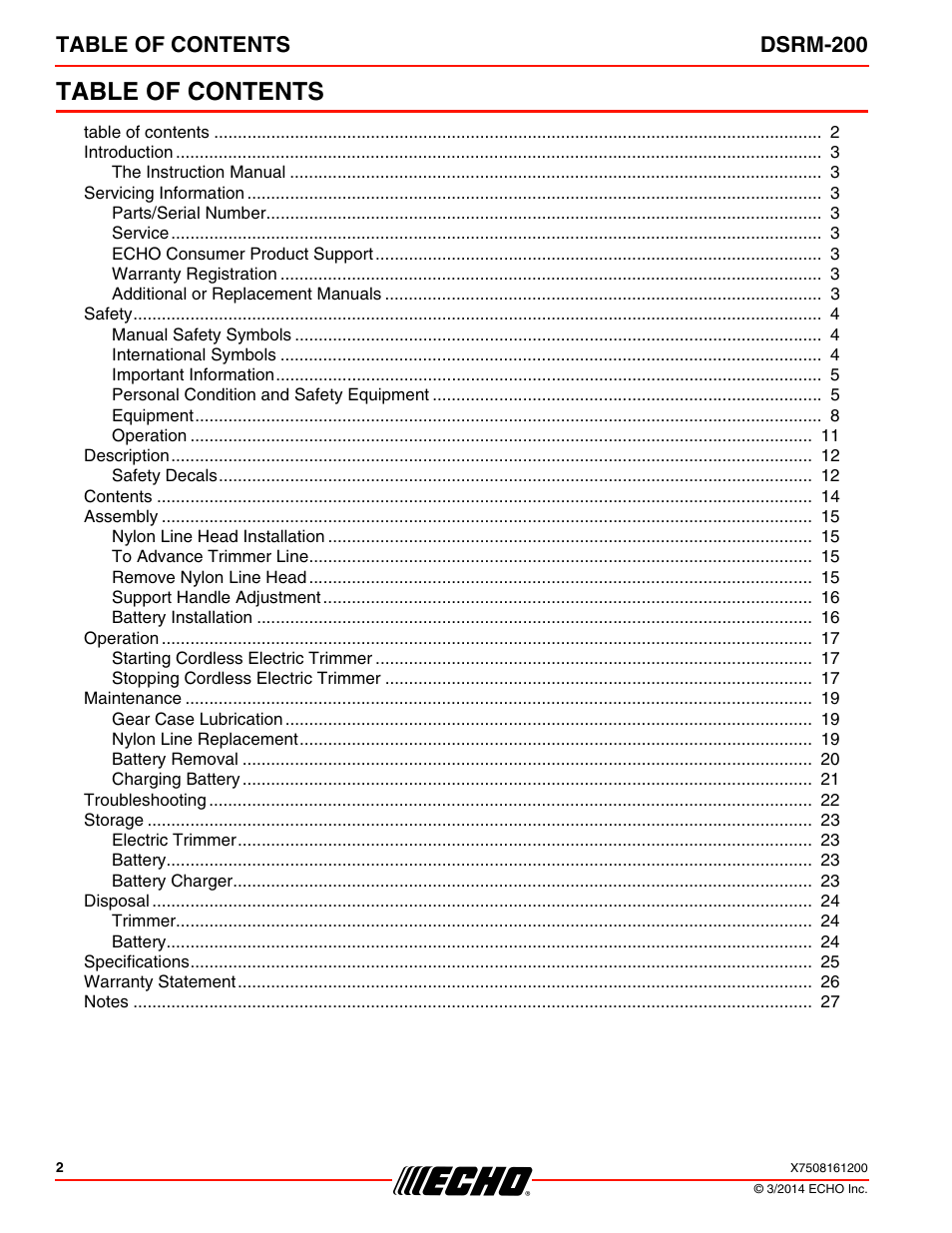 Echo DSRM-200 User Manual | Page 2 / 28