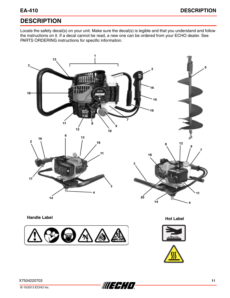 Description, Ea-410 description | Echo EA-410 User Manual | Page 11 / 36