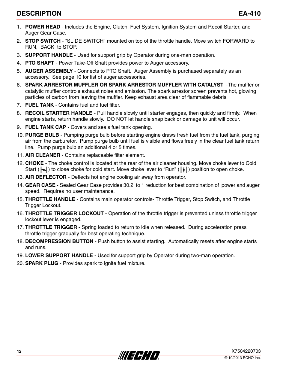 Description ea-410 | Echo EA-410 User Manual | Page 12 / 36