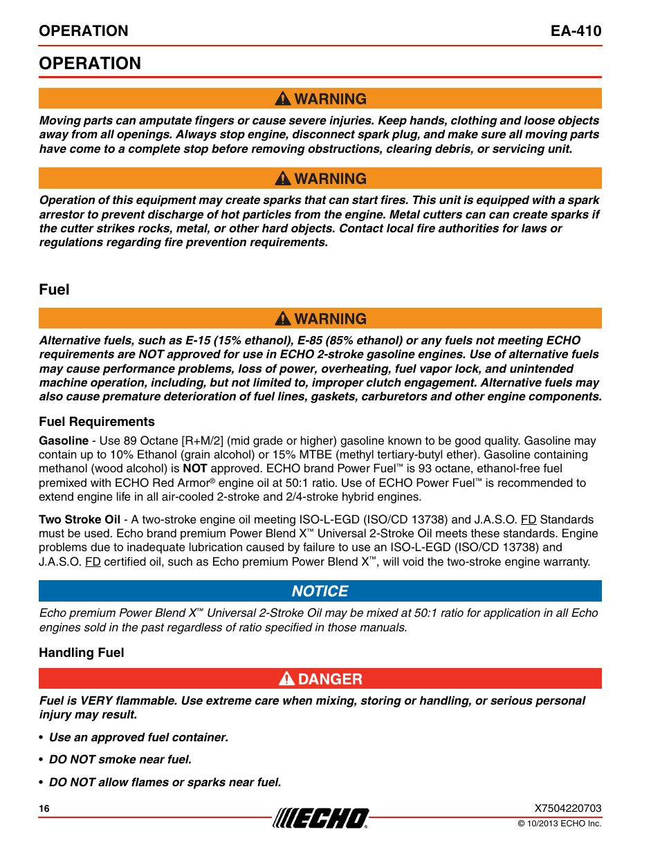 Operation, Fuel, Operation ea-410 | Echo EA-410 User Manual | Page 16 / 36