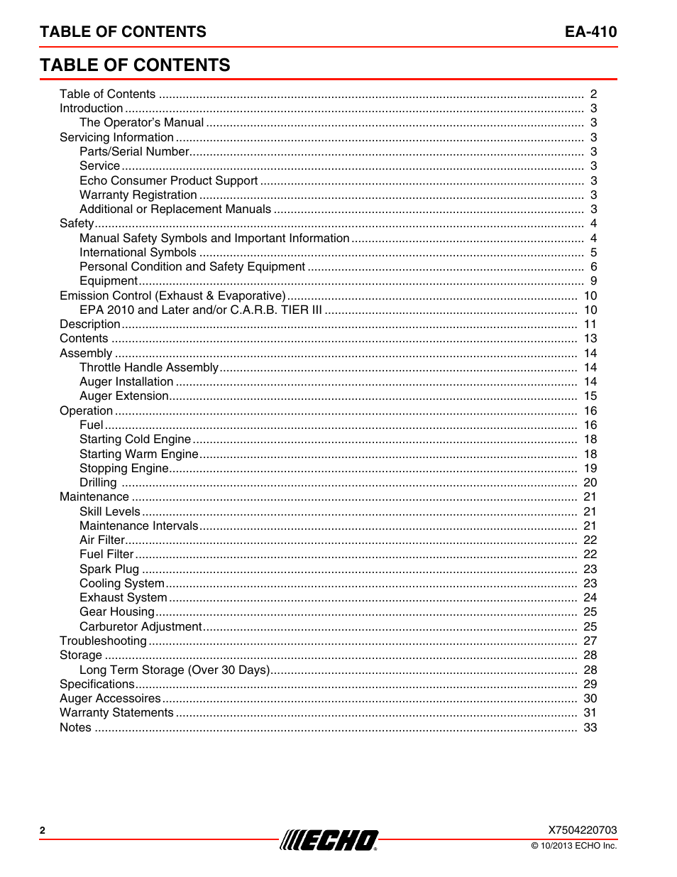 Echo EA-410 User Manual | Page 2 / 36