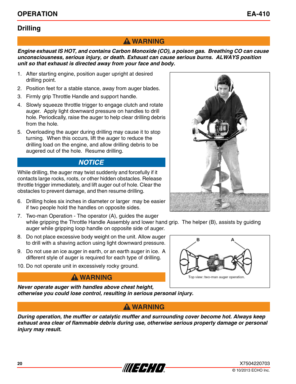 Drilling, Operation ea-410 drilling | Echo EA-410 User Manual | Page 20 / 36