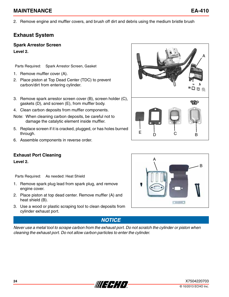 Exhaust system, Maintenance ea-410 | Echo EA-410 User Manual | Page 24 / 36