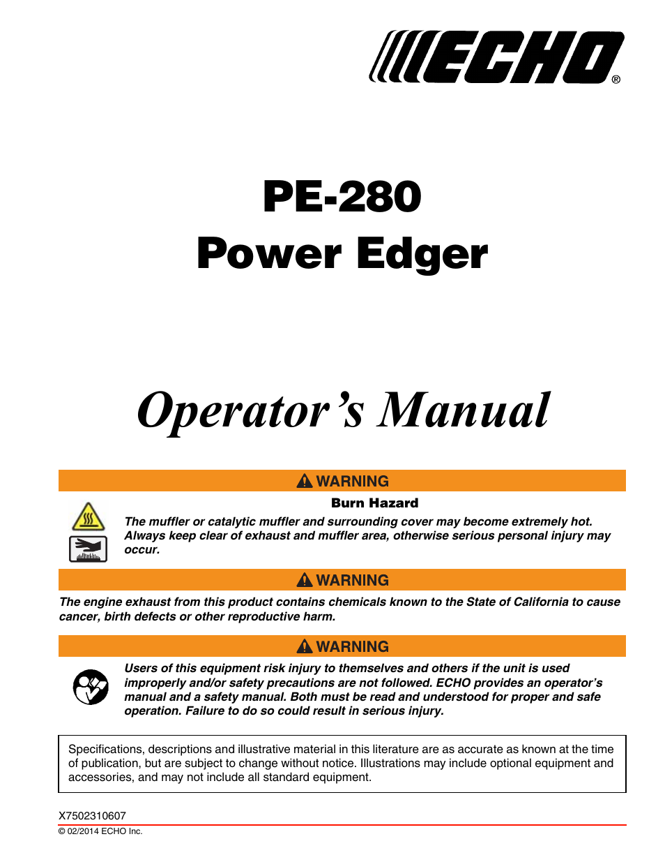 Echo PE-280 Serial S63012008945 - S63012999999 User Manual | 32 pages