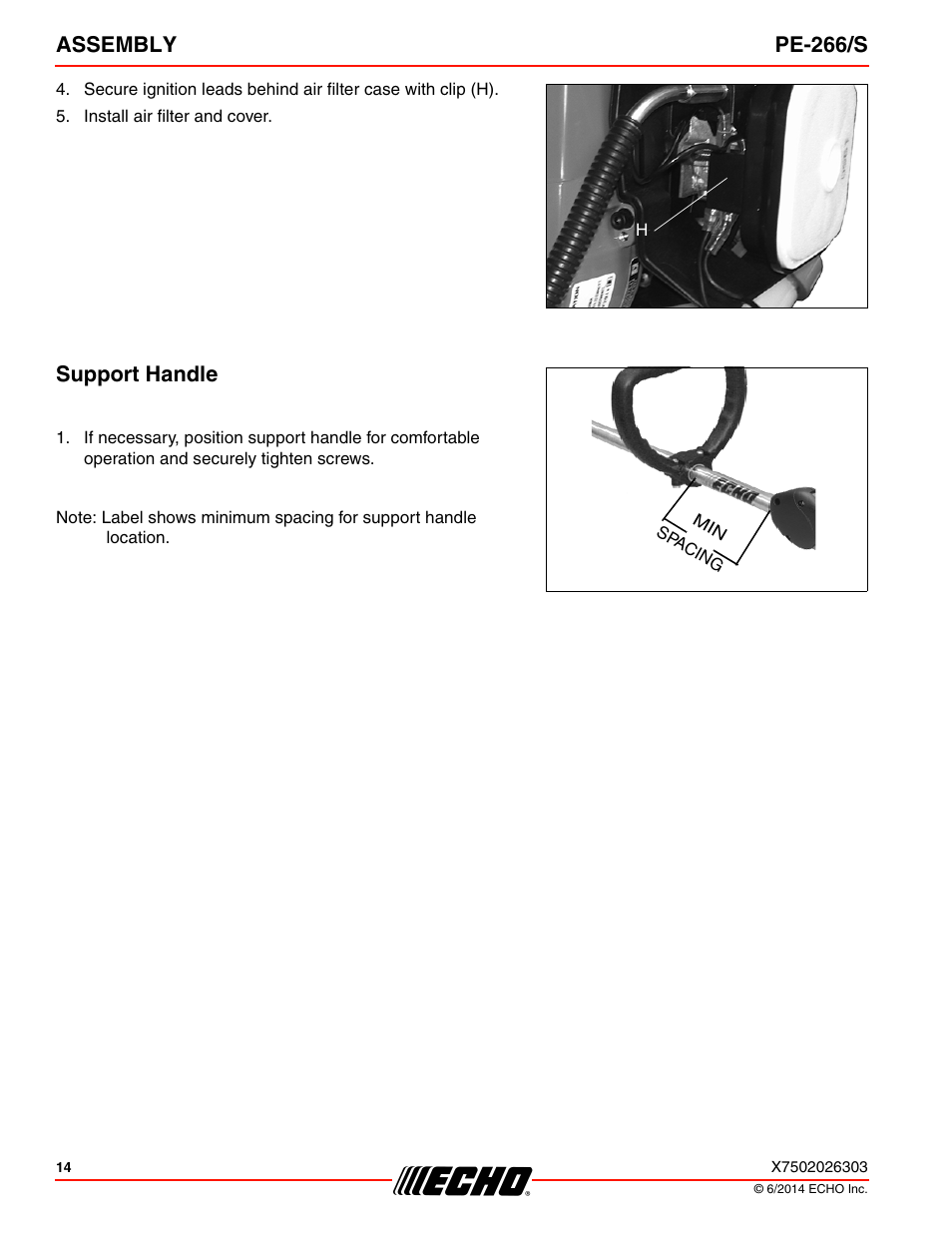 Support handle, Assembly pe-266/s | Echo PE-266 User Manual | Page 14 / 32