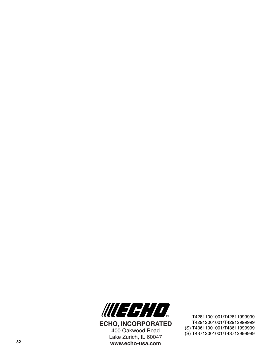 Echo, incorporated | Echo PE-266 User Manual | Page 32 / 32