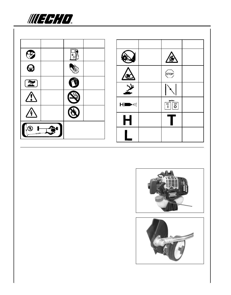 International, Symbols, Equipment | Echo PE-260 Serial 03001001 - 03999999 User Manual | Page 4 / 36