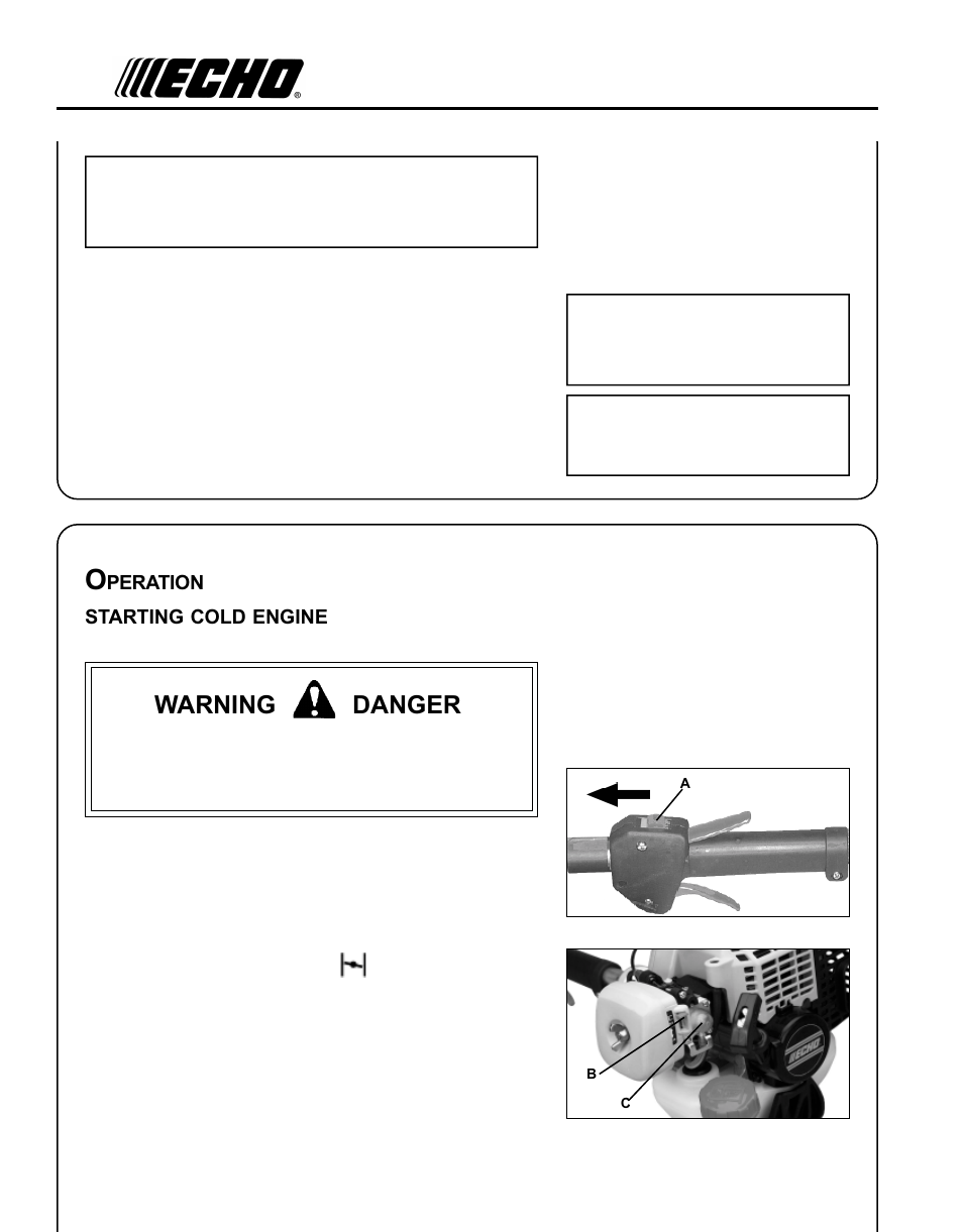 Warning danger | Echo PE-230 Serial 05001001 - 05011200 User Manual | Page 12 / 26