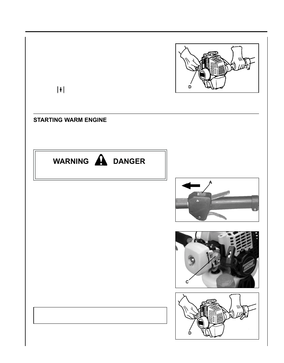 Warning danger | Echo PE-230 Serial 05001001 - 05011200 User Manual | Page 13 / 26