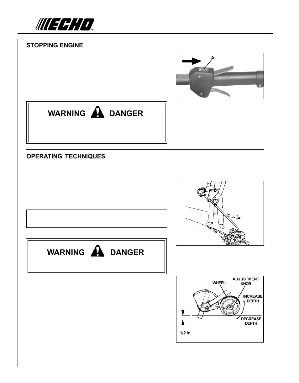 Warning danger | Echo PE-230 Serial 05001001 - 05011200 User Manual | Page 14 / 26