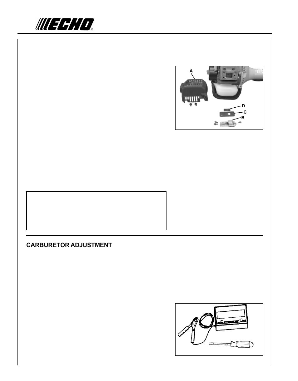 Cylinder exhaust port, Engine break-in, High altitude adjustment | Echo PE-230 Serial 05001001 - 05011200 User Manual | Page 20 / 26