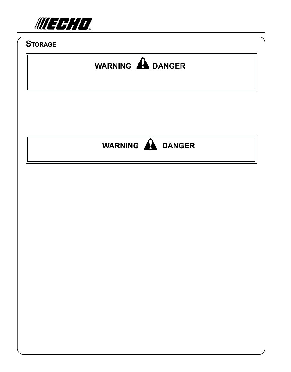 Warning danger | Echo PE-230 Serial 05001001 - 05011200 User Manual | Page 24 / 26
