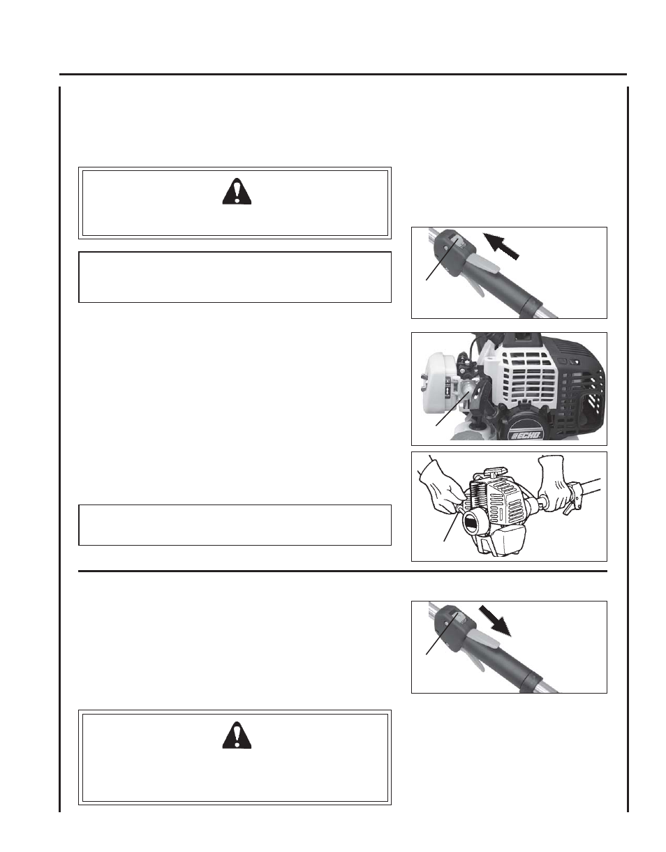 Starting warm engine, Stopping engine, Warning danger | Echo PE-230 Serial 06001001 - 06999999 User Manual | Page 13 / 28