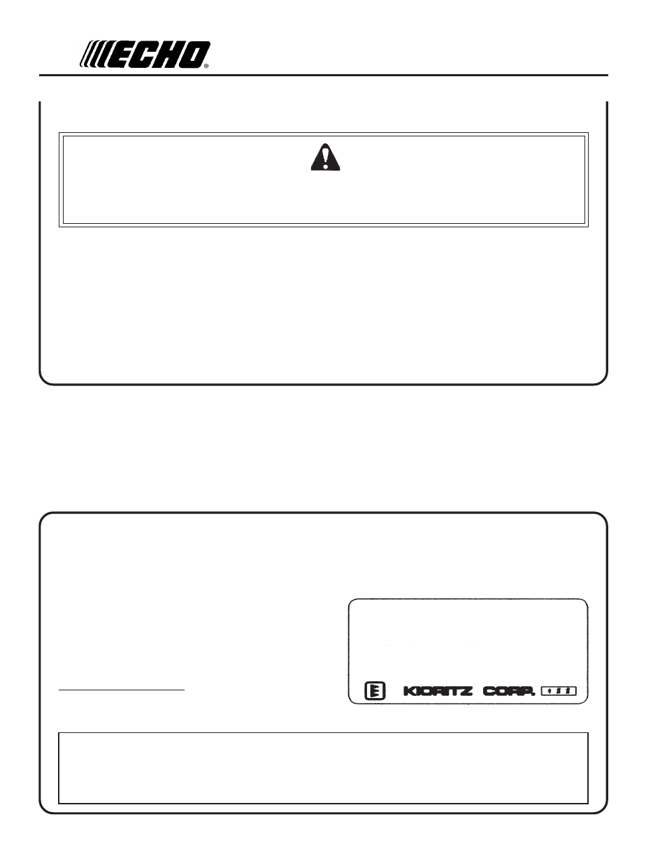 Emission control, Warning danger, Epa phase 2 | Echo PE-230 Serial 06001001 - 06999999 User Manual | Page 6 / 28