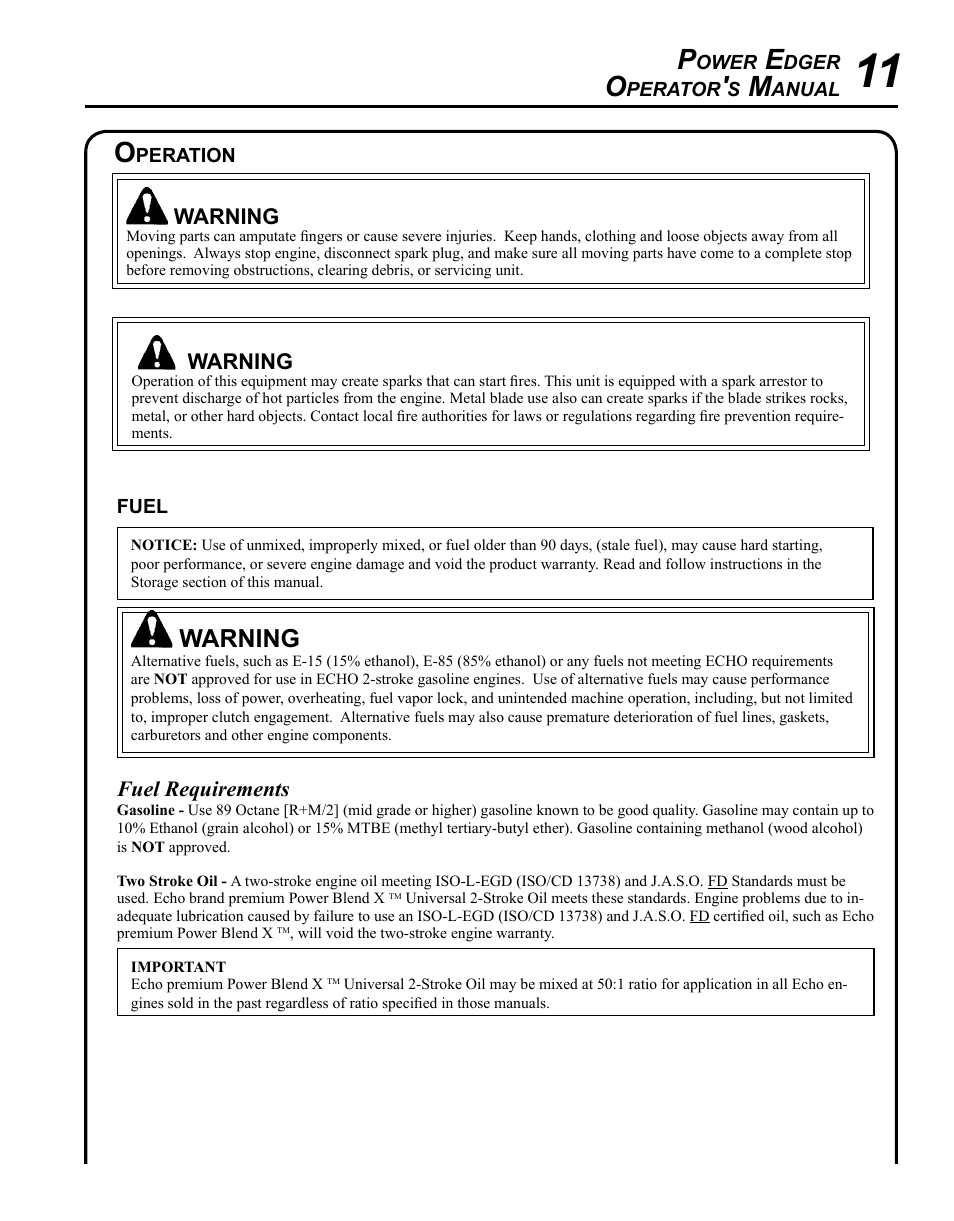 Warning | Echo PE-230 Serial S75612001001 - S75612999999 User Manual | Page 11 / 32