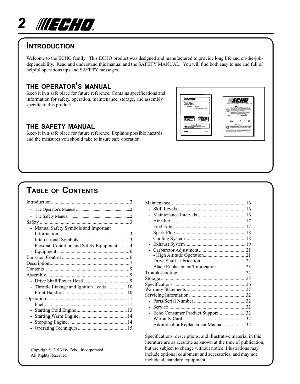 Echo PE-230 Serial S75612001001 - S75612999999 User Manual | Page 2 / 32