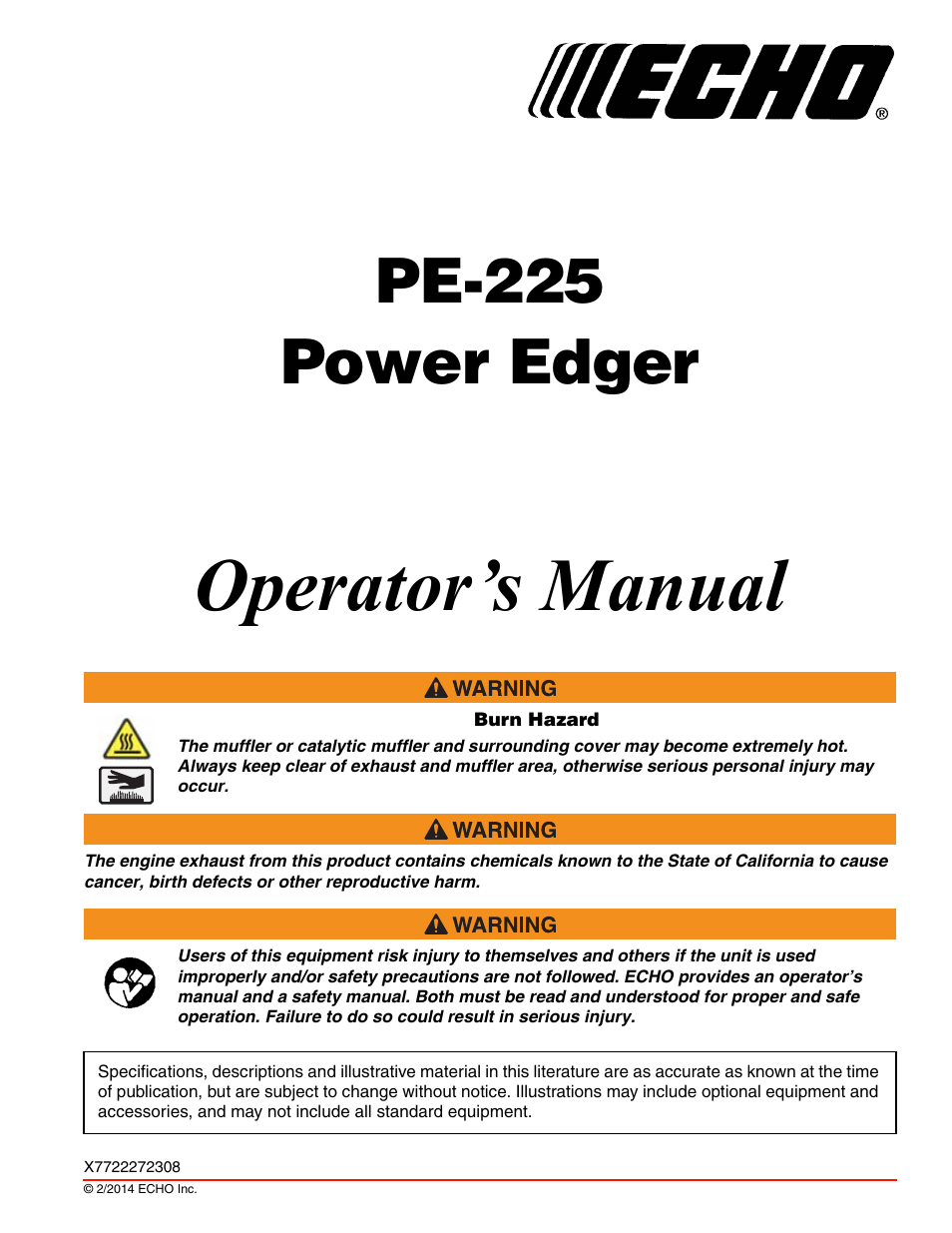 Echo PE-225 Serial S78712051201 - S7871212999999 User Manual | 36 pages