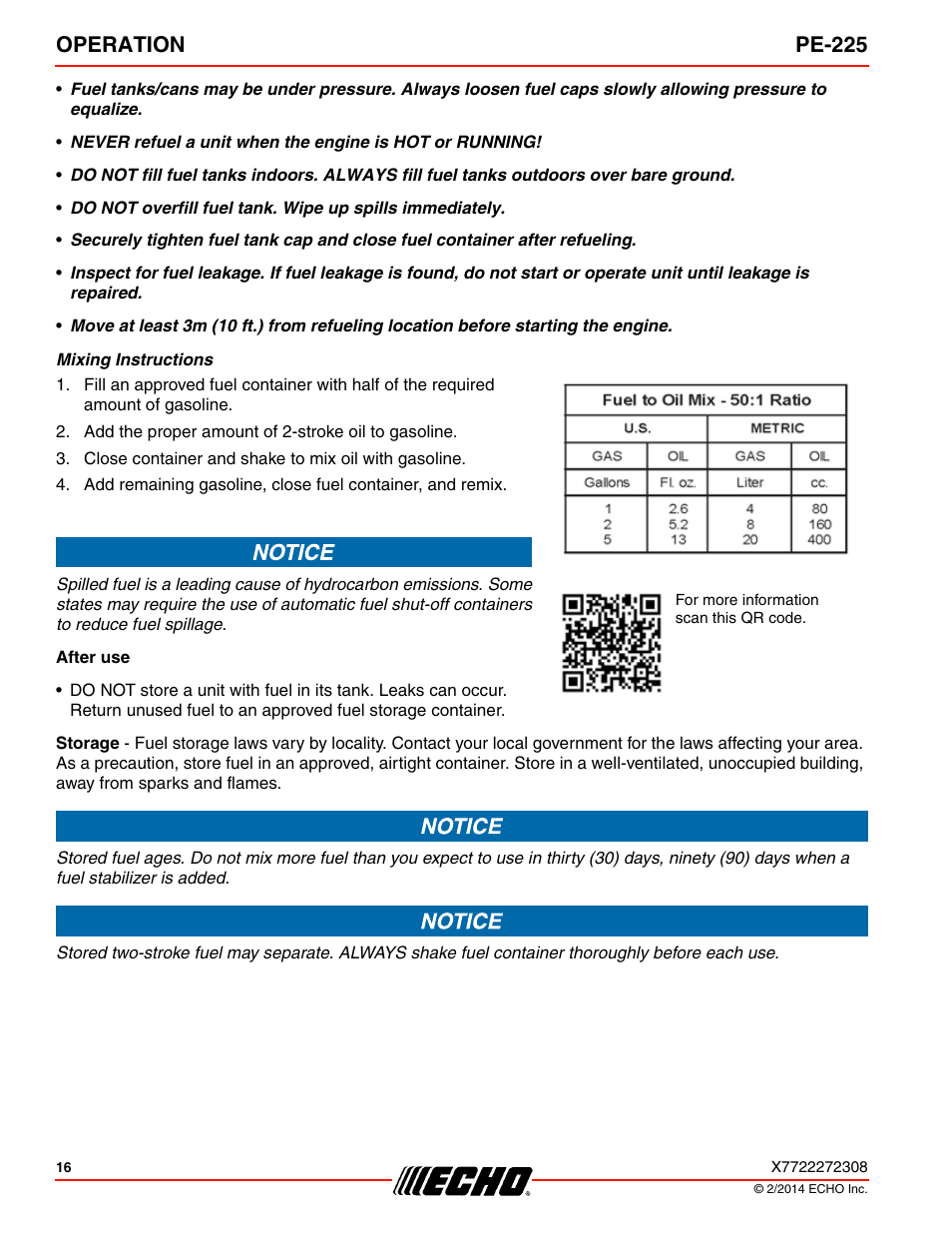 Operation pe-225 | Echo PE-225 Serial S78712051201 - S7871212999999 User Manual | Page 16 / 36