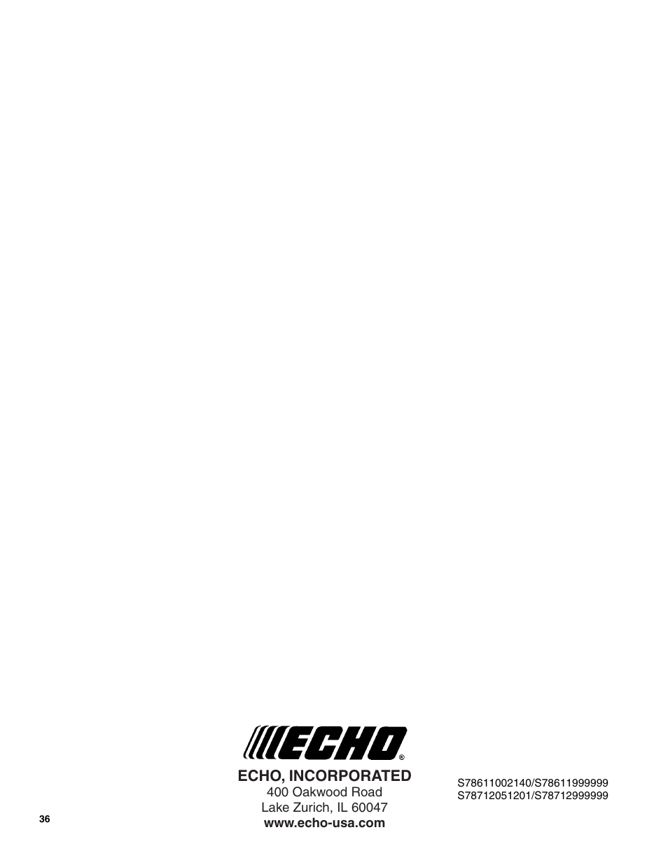 Echo, incorporated | Echo PE-225 Serial S78712051201 - S7871212999999 User Manual | Page 36 / 36