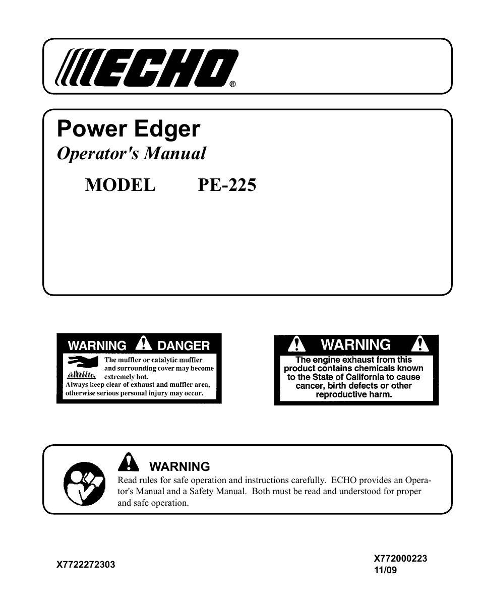 Echo PE-225 Serial S78712001001 - S78712051200 User Manual | 32 pages