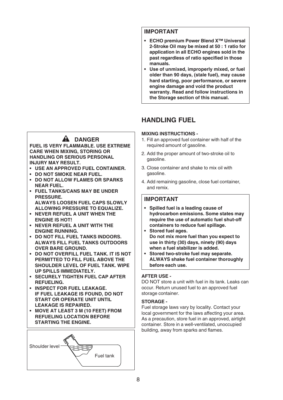 Handling fuel | Echo EDR-210 User Manual | Page 10 / 20