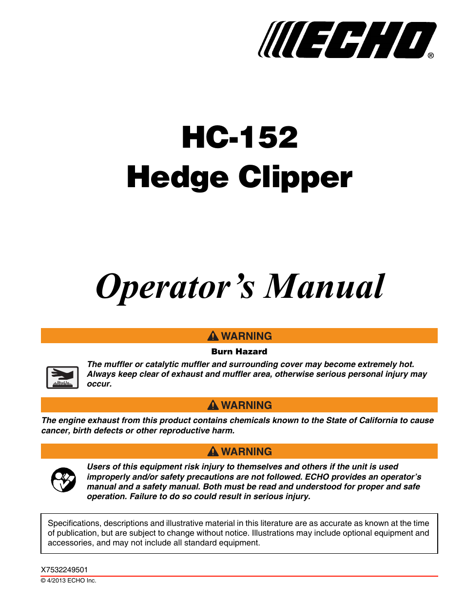 Echo HC-152 User Manual | 36 pages