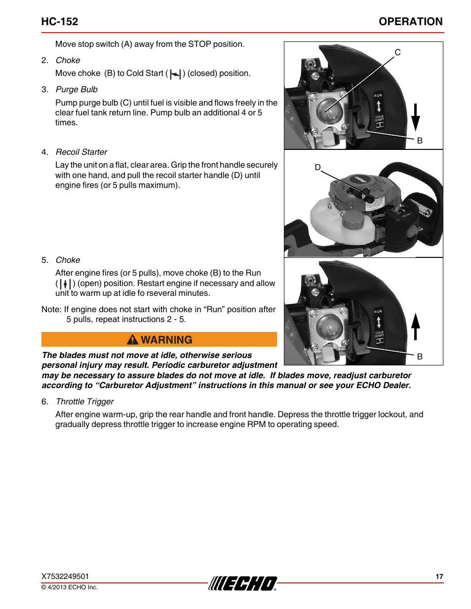 Hc-152 operation | Echo HC-152 User Manual | Page 17 / 36