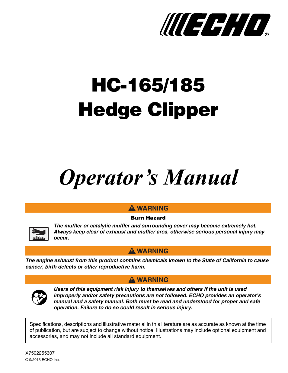 Echo HC-185 User Manual | 36 pages