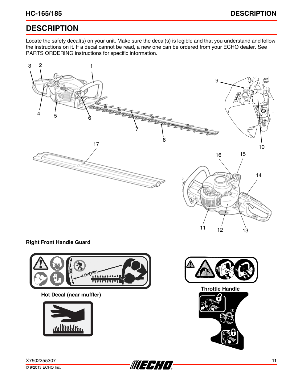 Description | Echo HC-185 User Manual | Page 11 / 36