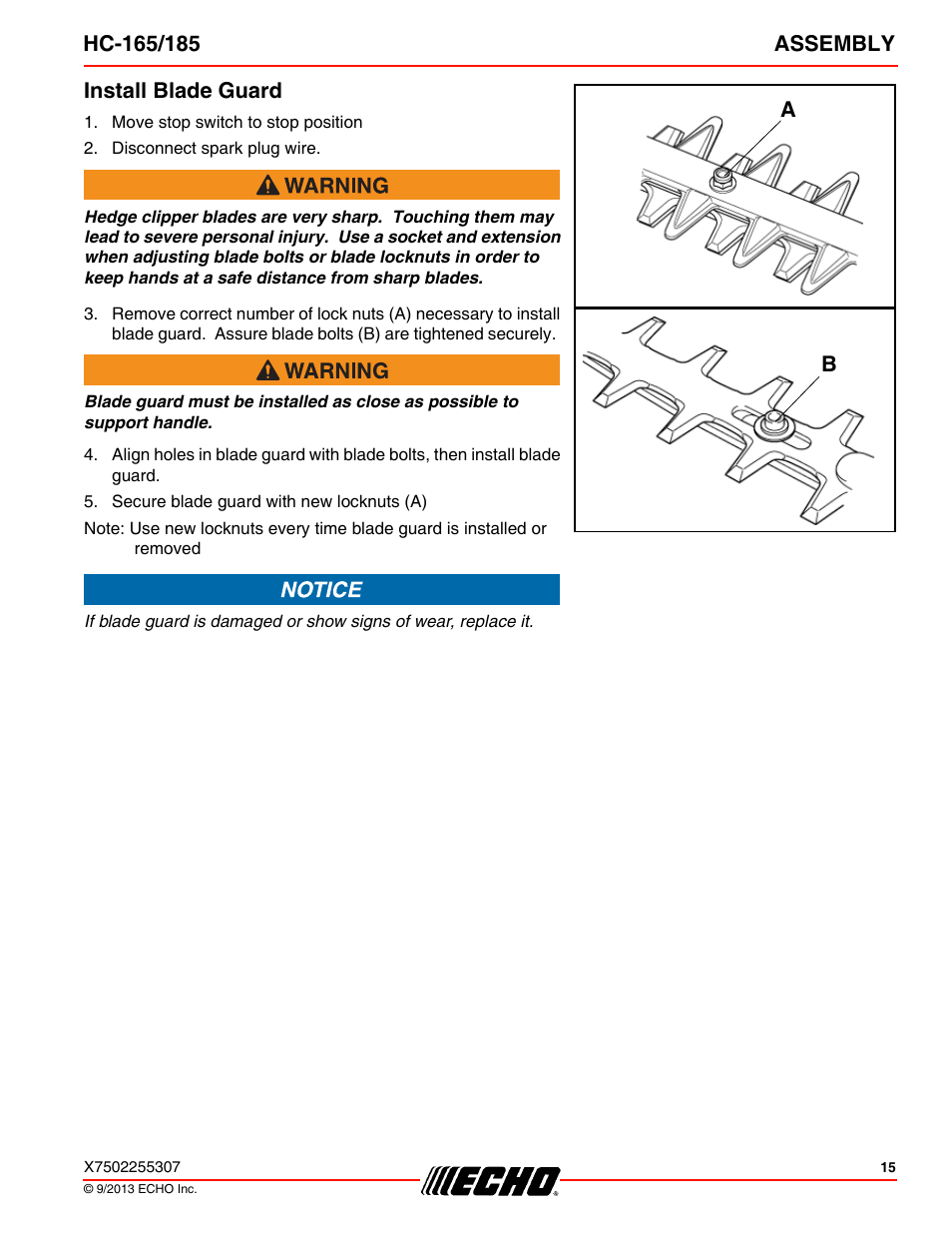 Install blade guard | Echo HC-185 User Manual | Page 15 / 36