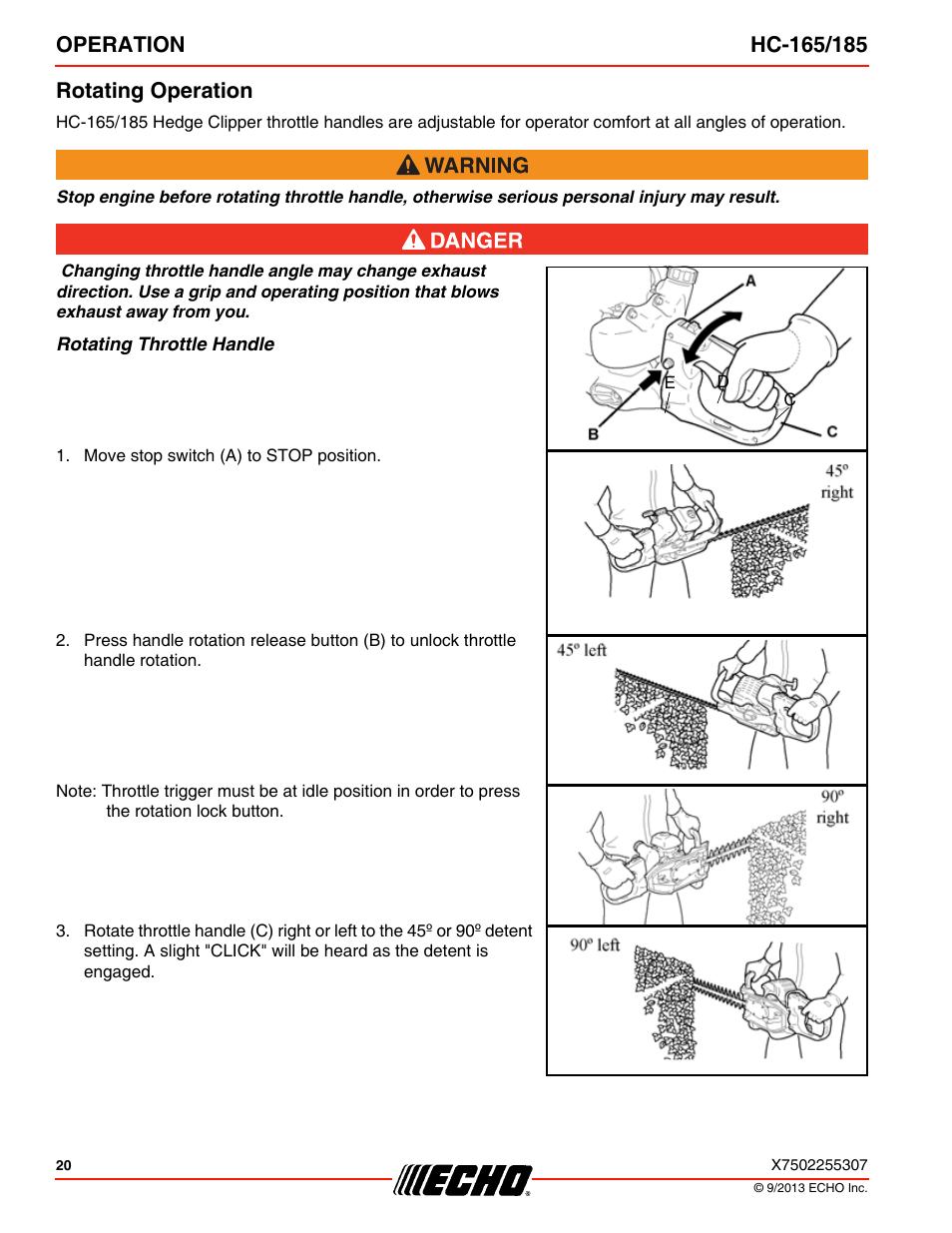 Rotating operation | Echo HC-185 User Manual | Page 20 / 36