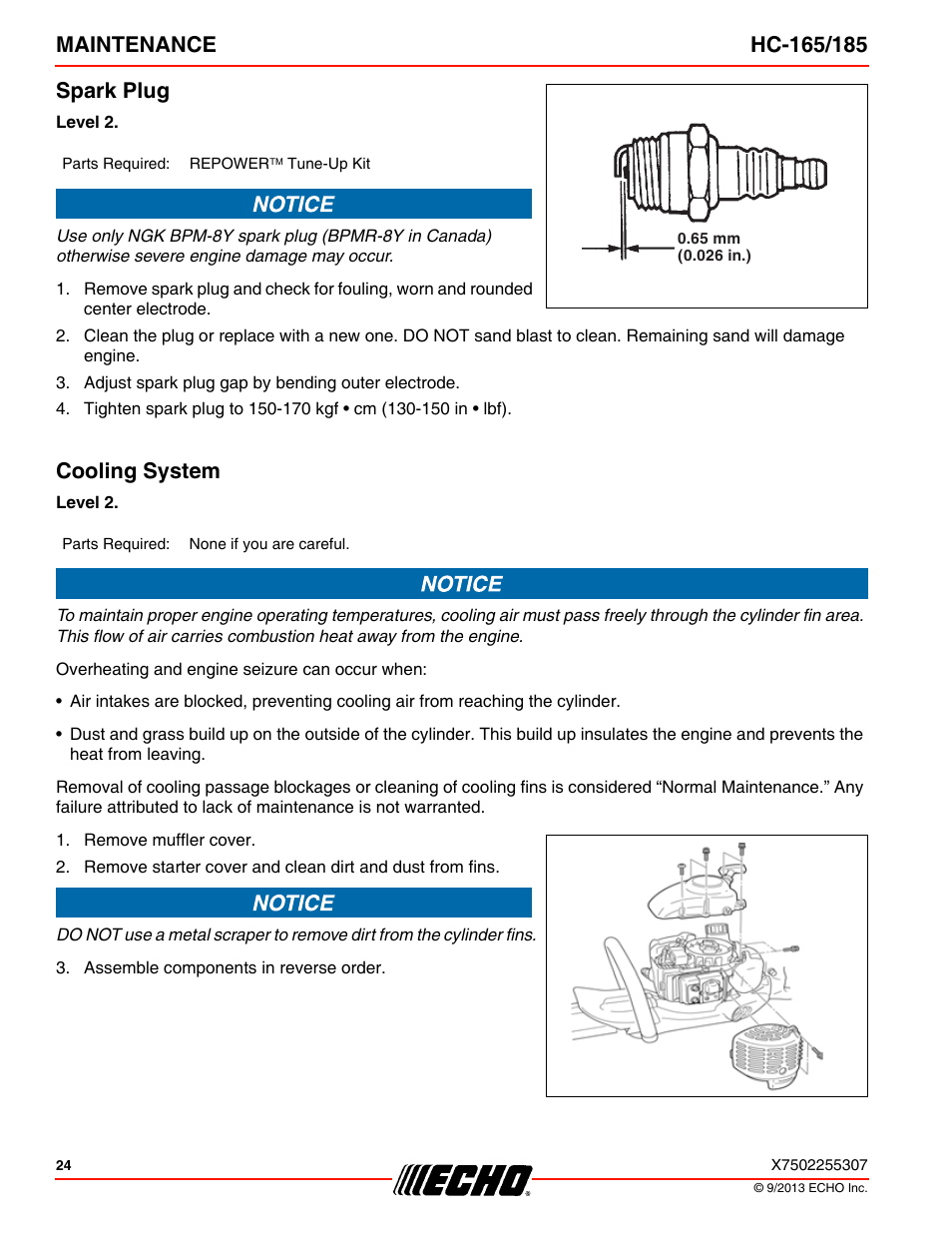 Spark plug, Cooling system, Spark plug cooling system | Echo HC-185 User Manual | Page 24 / 36