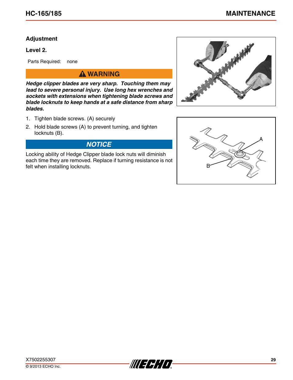 Adjustment, Level 2 | Echo HC-185 User Manual | Page 29 / 36