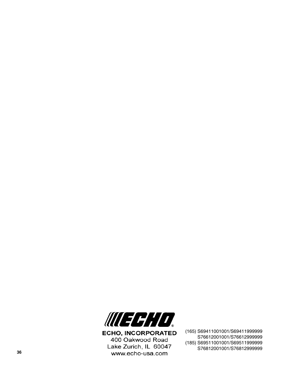 Echo HC-185 User Manual | Page 36 / 36