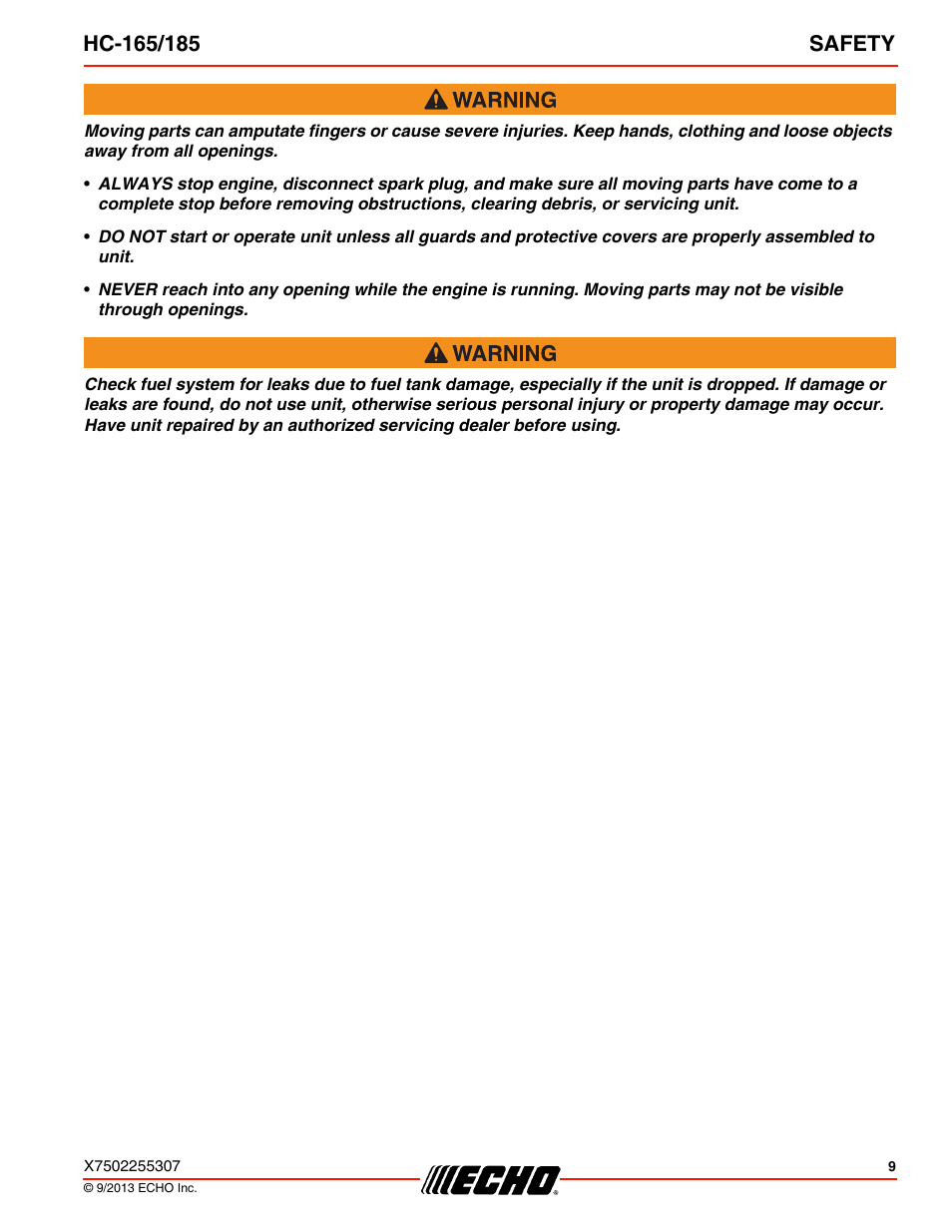 Echo HC-185 User Manual | Page 9 / 36