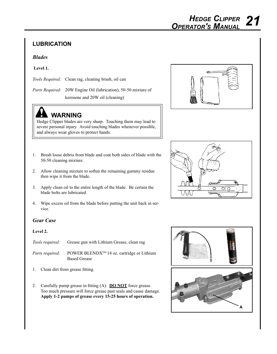 Lubrication | Echo SHC-225S Serial S86111001001 - S86111001676 User Manual | Page 21 / 28