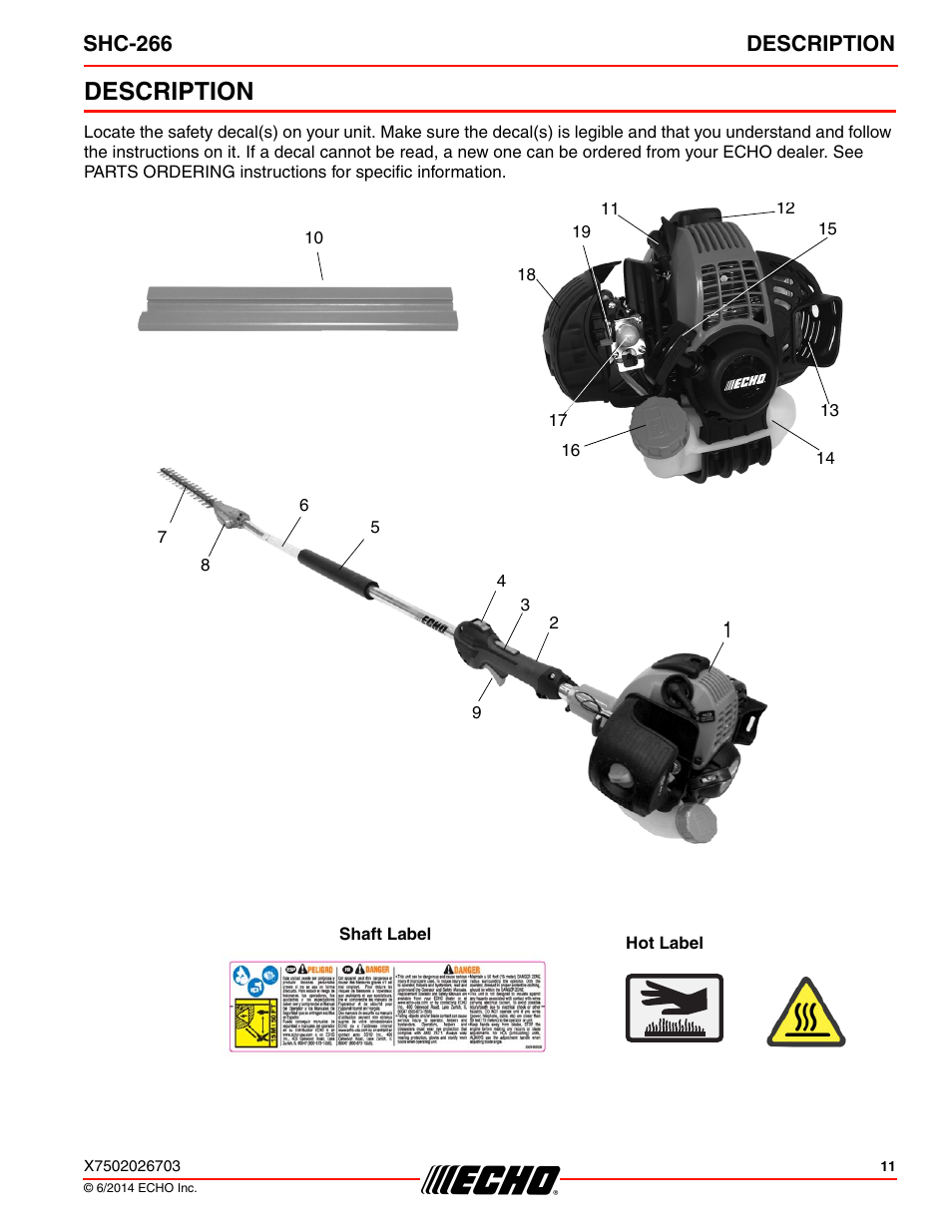 Description, Shc-266 description | Echo SHC-266 User Manual | Page 11 / 36