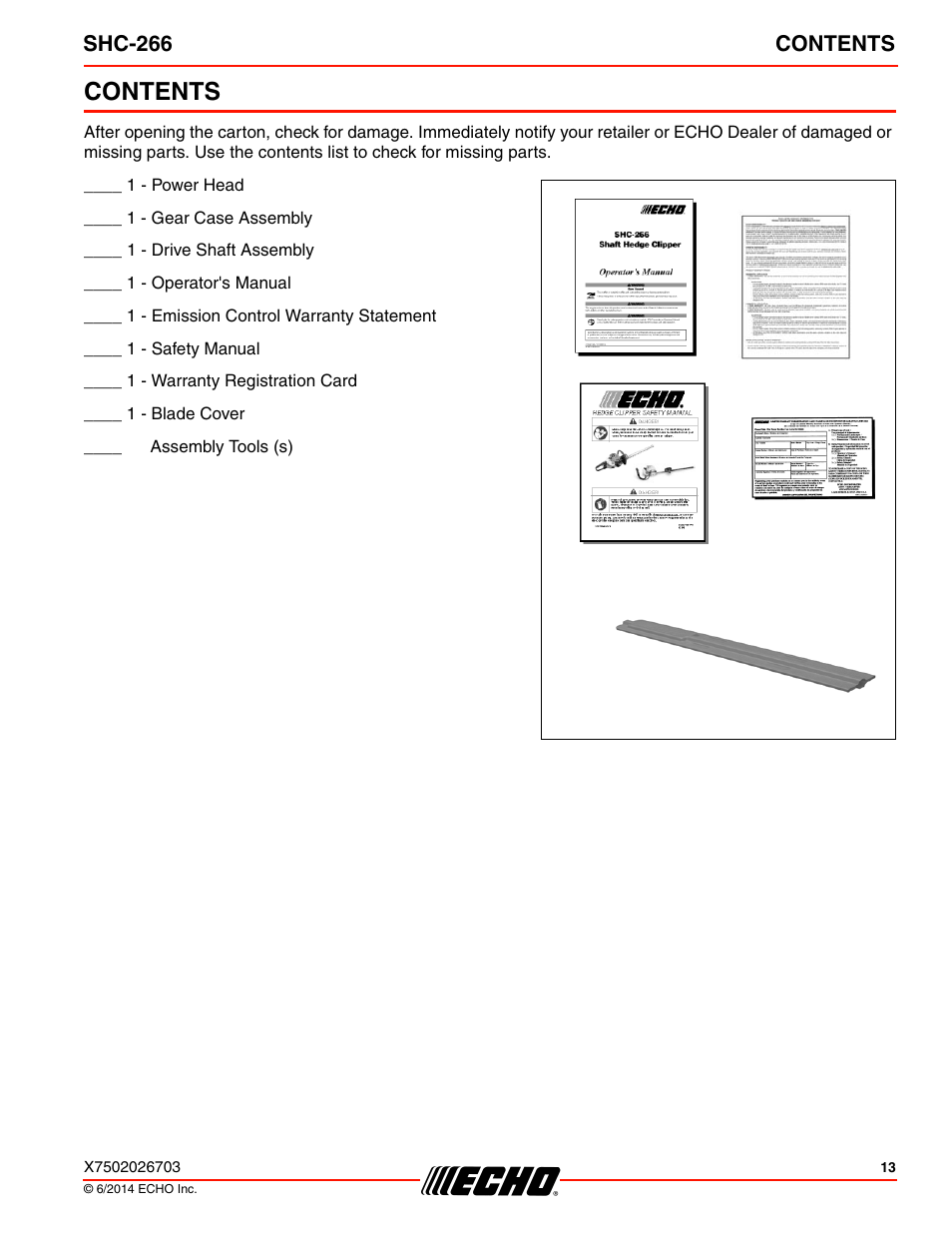 Echo SHC-266 User Manual | Page 13 / 36