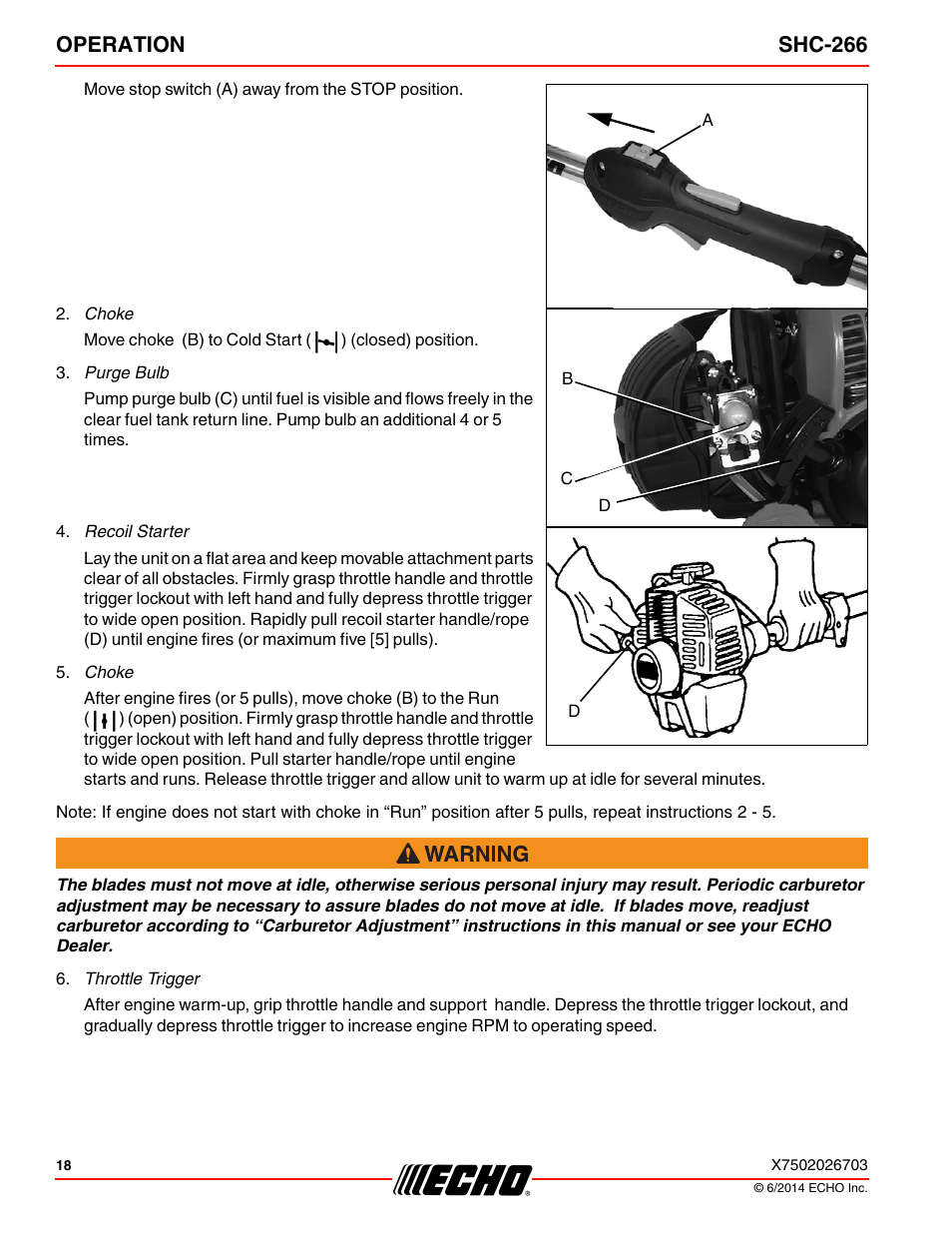 Operation shc-266 | Echo SHC-266 User Manual | Page 18 / 36