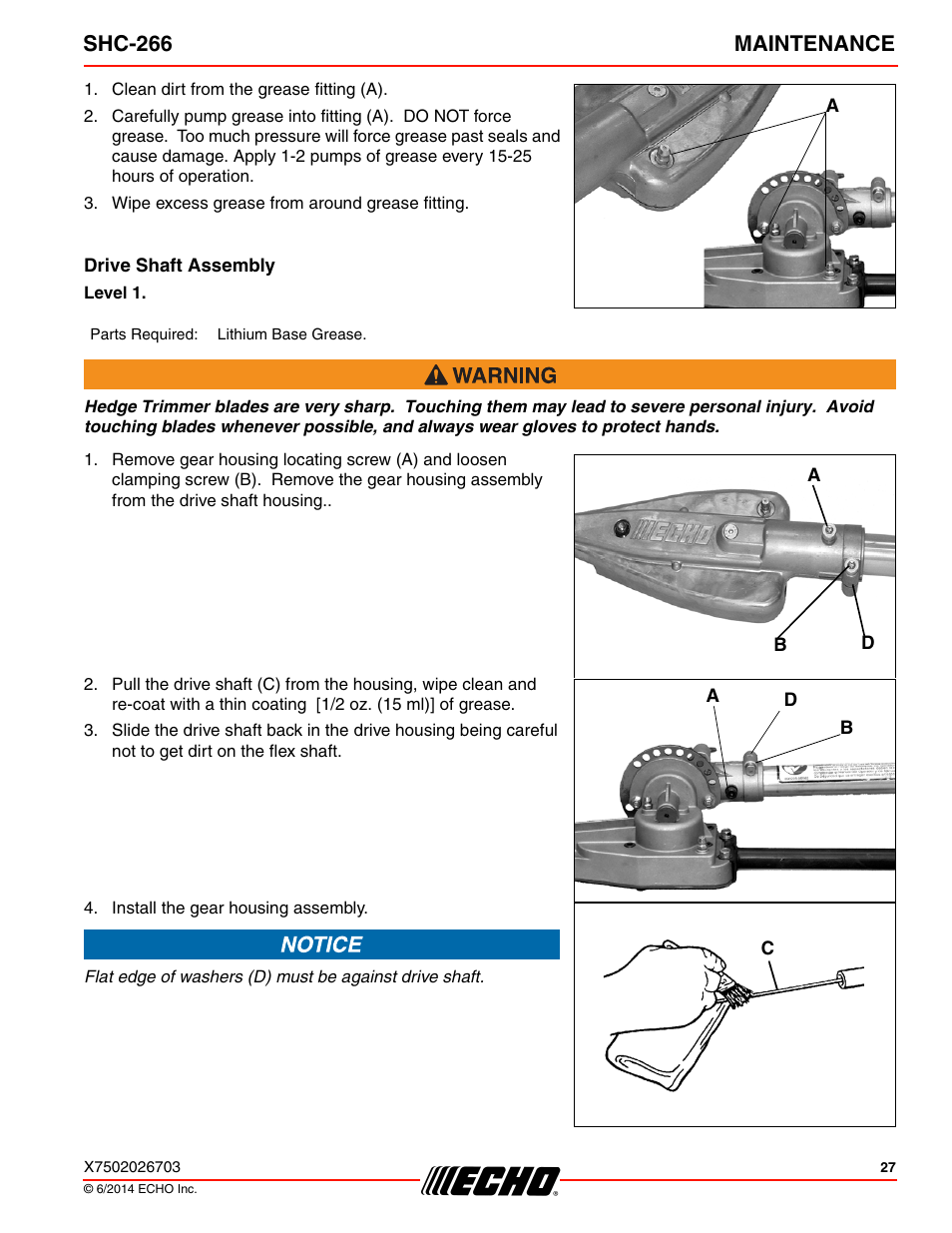 Shc-266 maintenance | Echo SHC-266 User Manual | Page 27 / 36