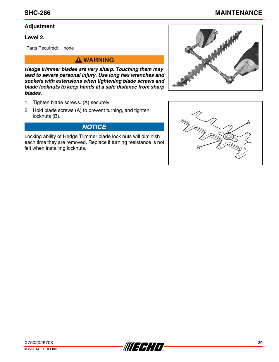 Shc-266 maintenance | Echo SHC-266 User Manual | Page 29 / 36