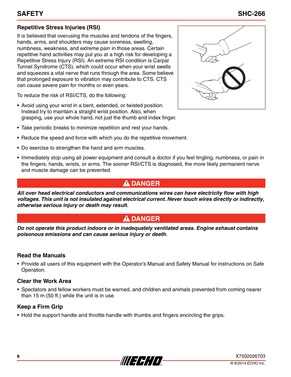 Safety shc-266 | Echo SHC-266 User Manual | Page 8 / 36