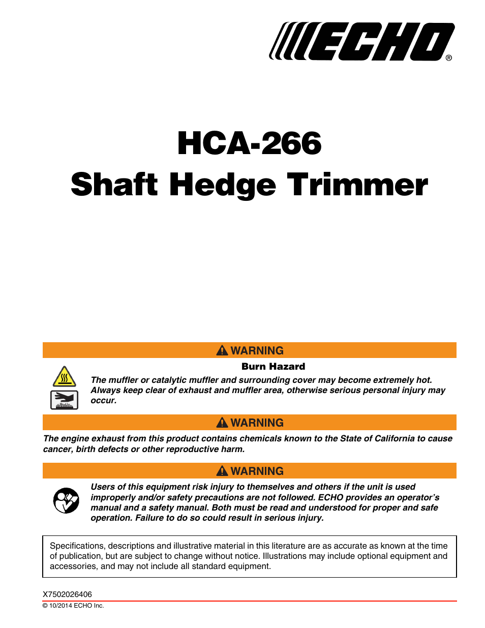 Echo HCA-266 User Manual | 40 pages